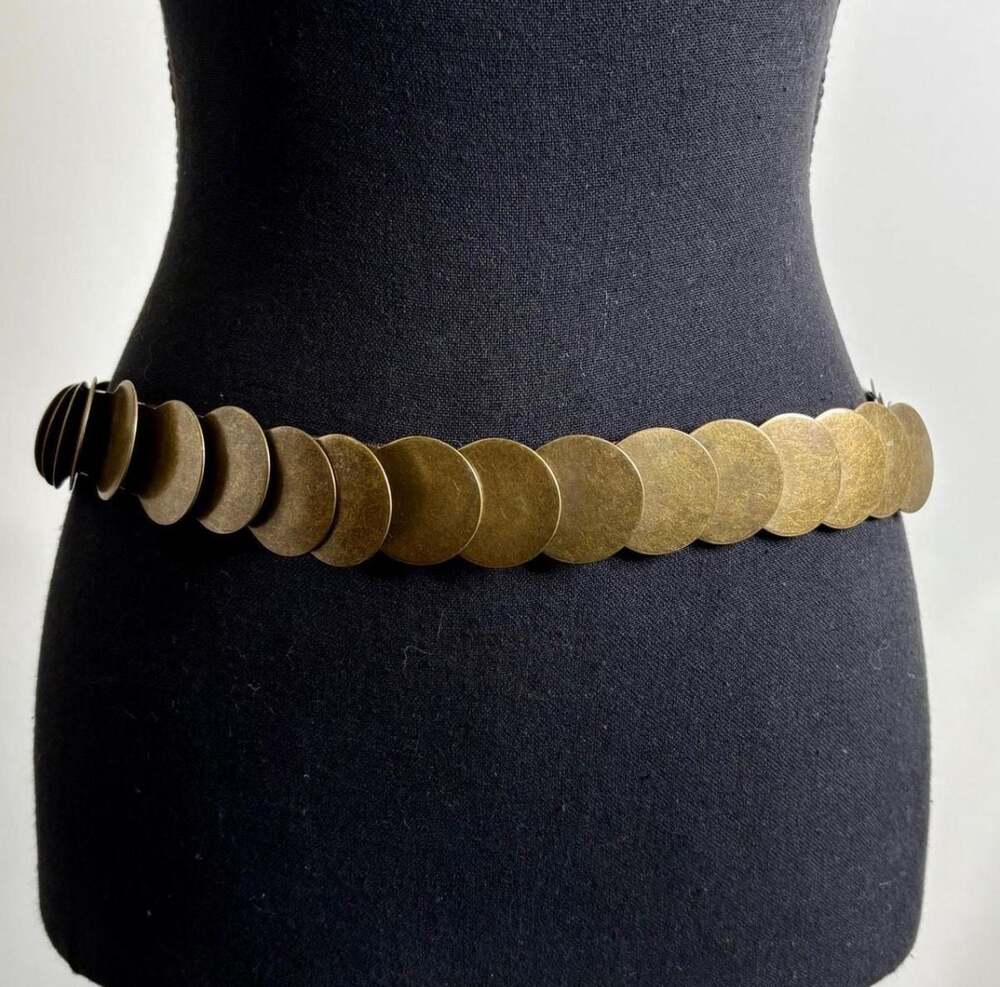 Womens Vintage Coin Belt Adjustable Unique Boho Statement Belt Gold